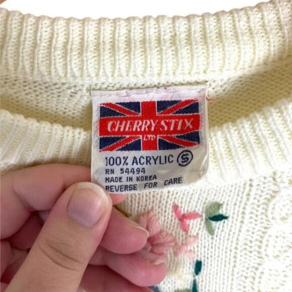 Vintage Cherry Stix Sweater Dress Floral Embroidery Cottagecore Grandmacore - Picture 2 of 9